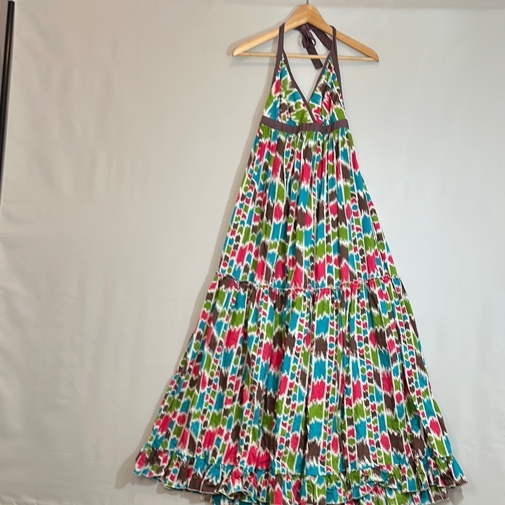 Apollo Womens Size M Halter Maxi Dress Tiered 100% Cotton Backless Tie Neck Boho - Picture 11 of 14